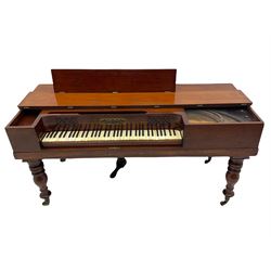 Collard & Collard - early 19th century mahogany square piano, hinged and retractable keyboard cover and lid, turned legs on brass castors