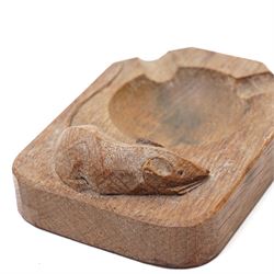 Mouseman - tooled oak ashtray, rectangular form with canted and rounded corners, carved with mouse signature, by the workshop of Robert Thompson, Kilburn, W10cm
