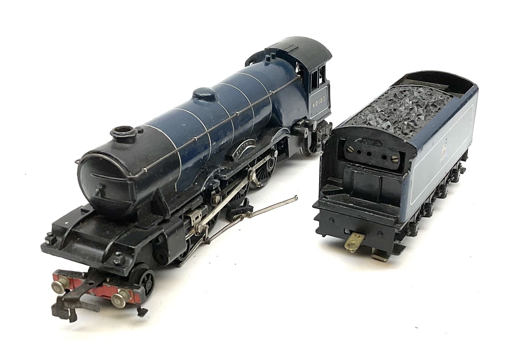 Trix Twin - three-rail A3 Class 4-6-2 locomotive 'Scotsman' No.60103 in British Rail dark blue with tender; and Midland Compound Class 4-4-0 locomotive No.41128 in British Rail black with tender; both unboxed (2)