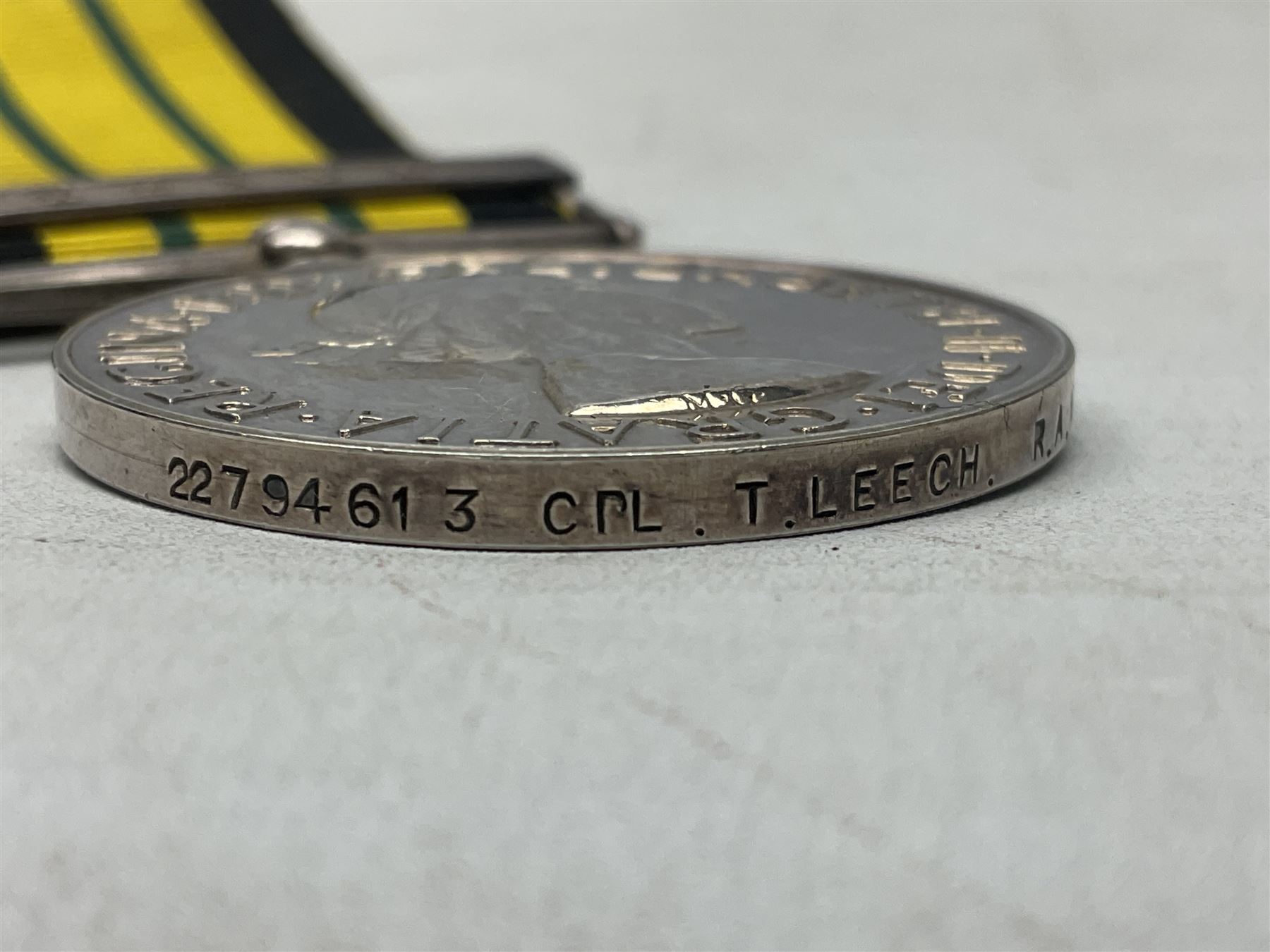 ERII Africa General Service Medal with Kenya clasp awarded to 22794613 Cpl. T. Leech R.A.M.C.; with ribbon