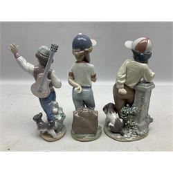 Three Lladro figures, comprising Wednesday's Child no 6015, Best Foot Forward no 5738 and Can I Play no 7610, all with original boxes, largest example H21cm