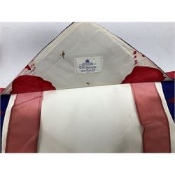 Two Masonic kid leather aprons, one with sash and cuffs, the other with sash, each marked 'Yorkshire North and East Ridings'; and three other unmarked Masonic aprons with sashes