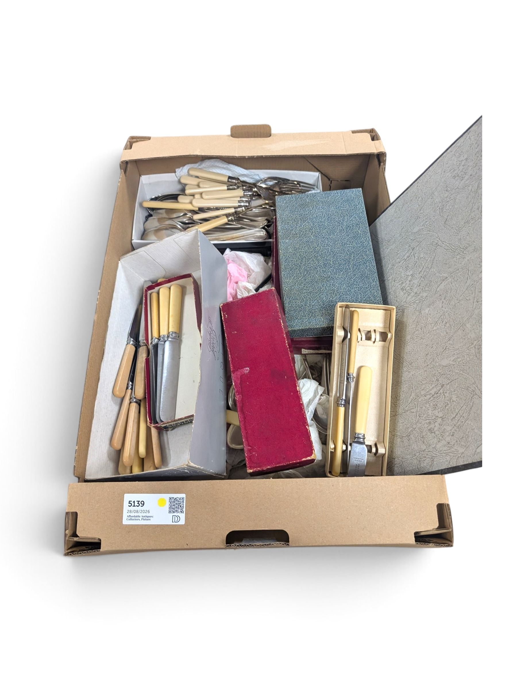 Collection of EPNS cutlery, including soup spoons, fish servers, butter knives, forks etc