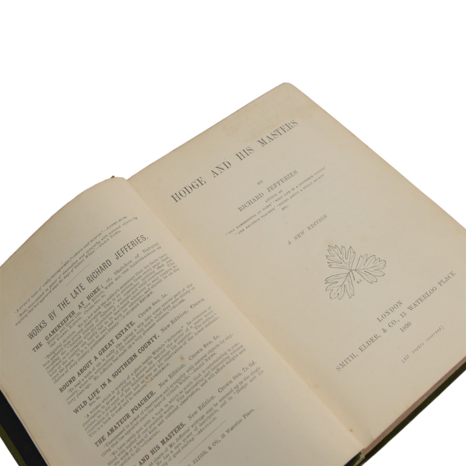 Richard Jefferies; collection of eleven books, including Wild Life in a Southern Country, The Open Air, Amaryllis at the Fair, The Story of my Heart etc  