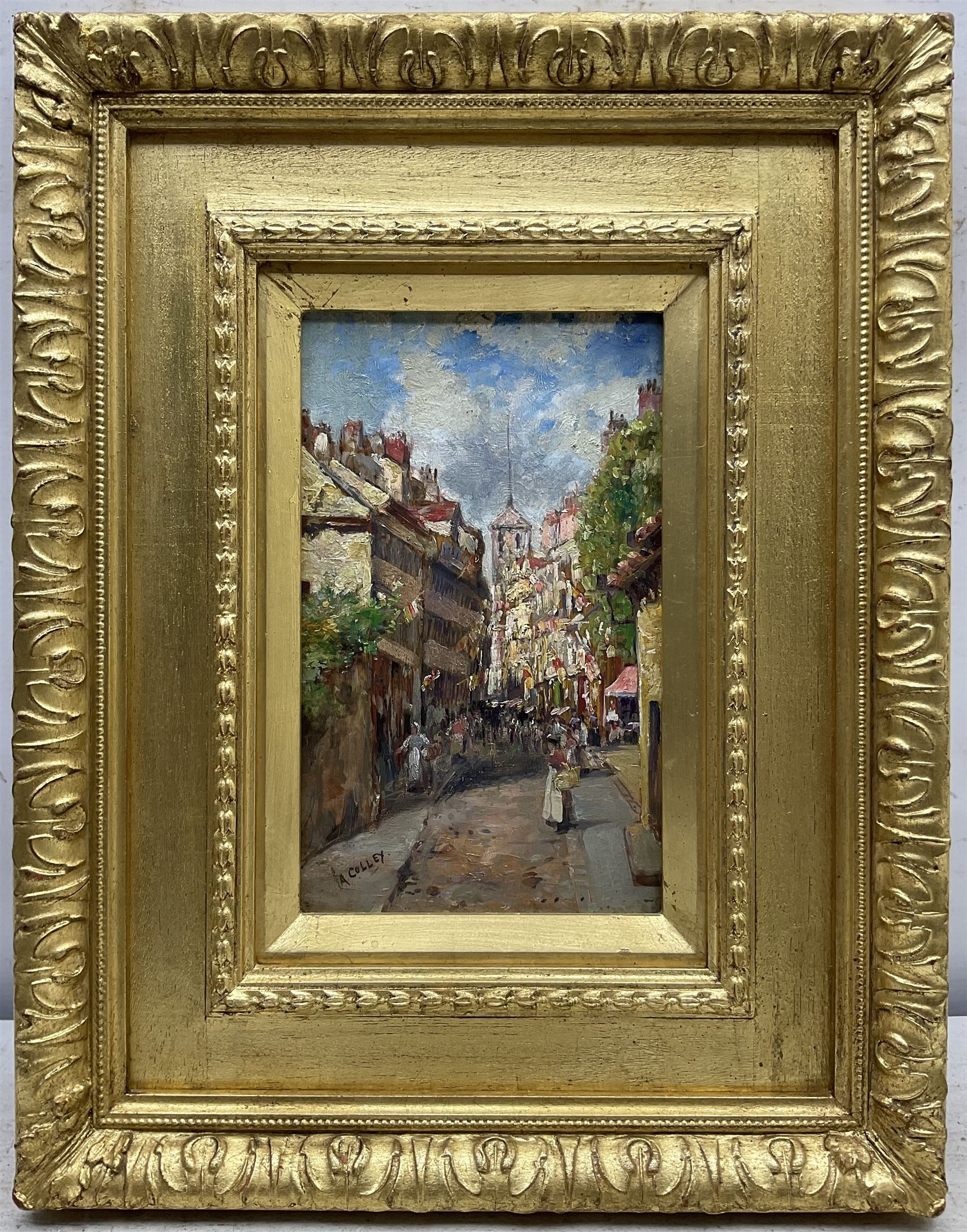 Andrew Colley (Staithes Group 1859-1910): Street in 'Paris', oil on panel signed, indistinctly titled verso 22cm x 13cm
