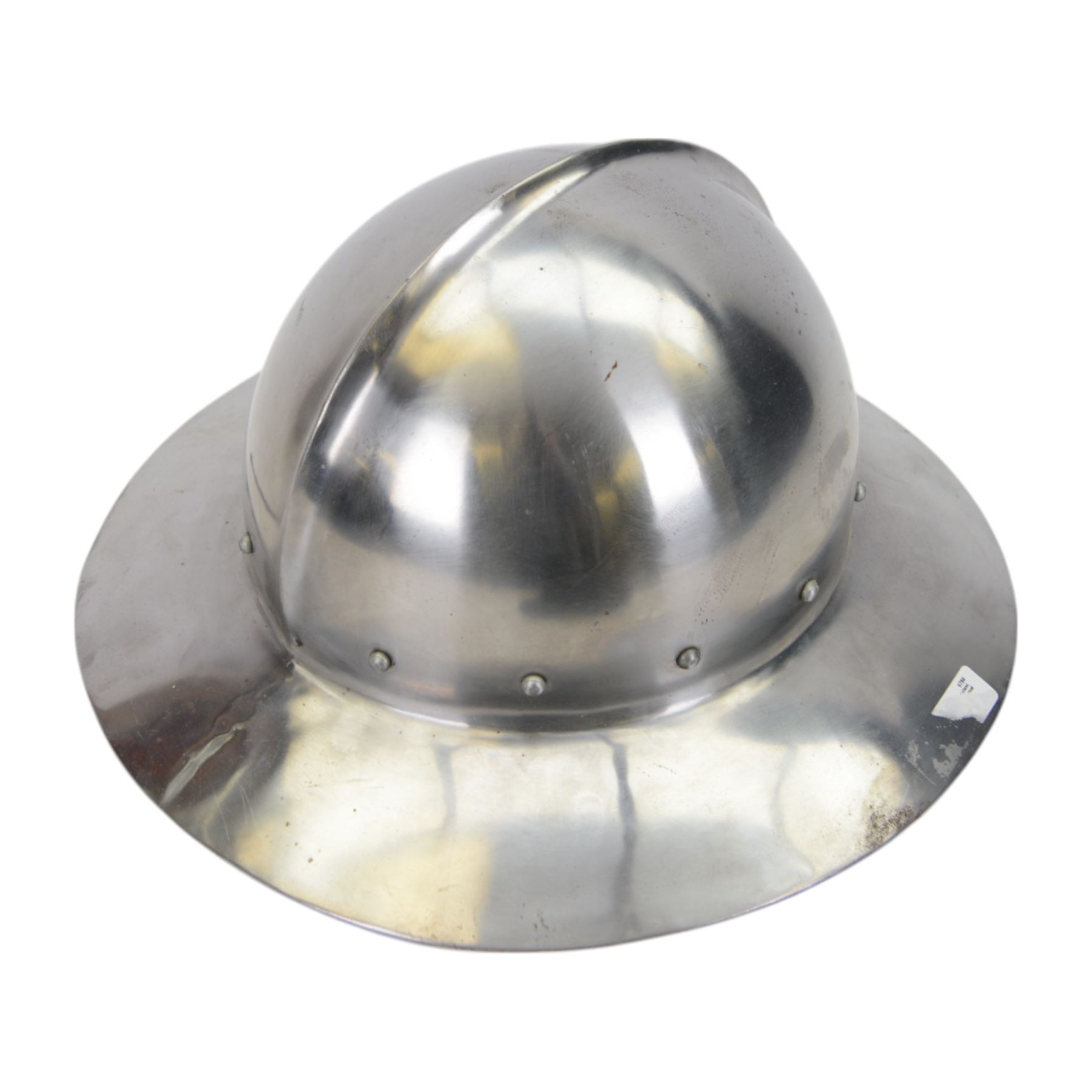 Selection of reenactment related items, including Archers sword, helmet and shield, with another helmet and chain mail 