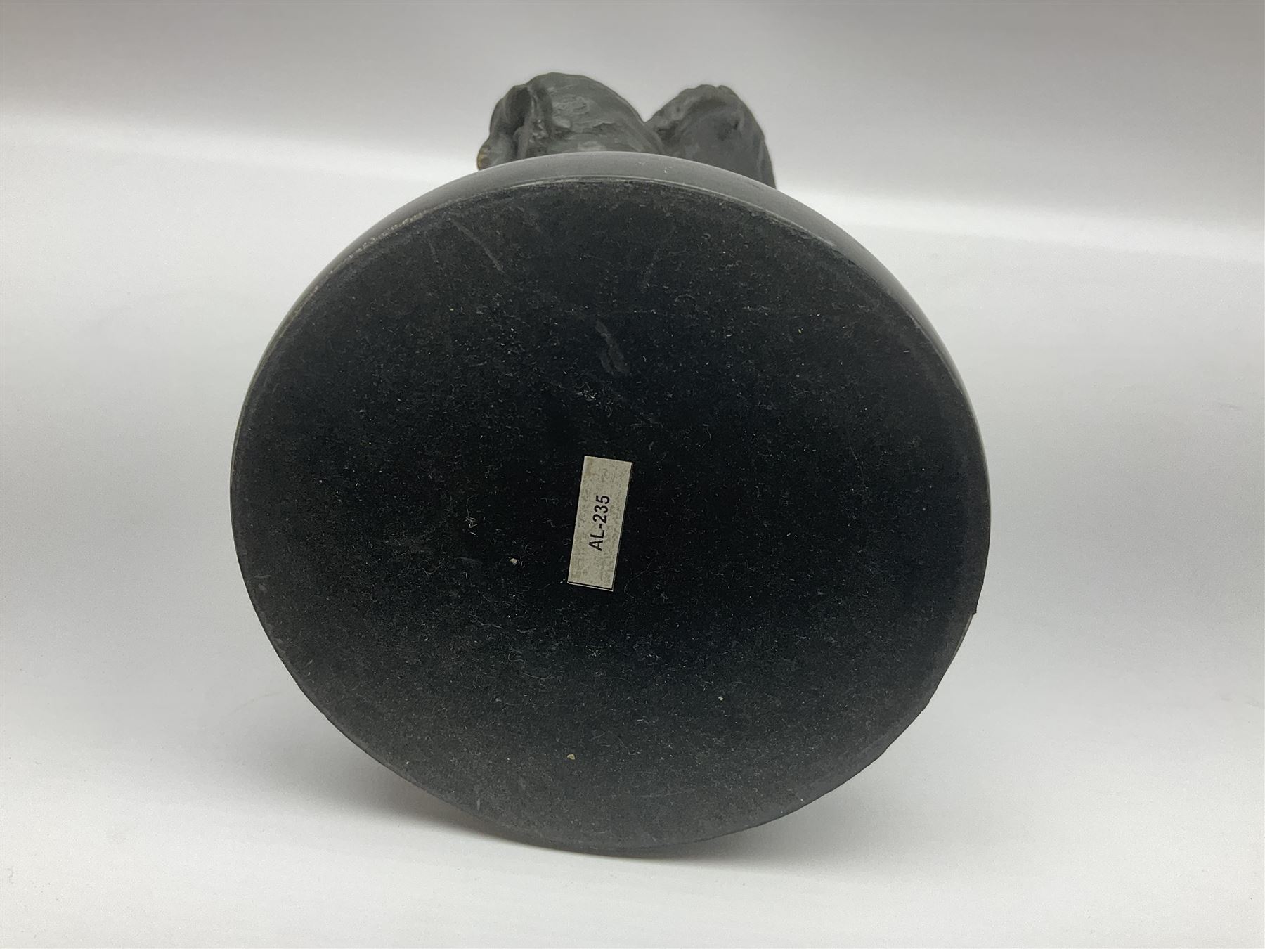 Bronze figure, modelled as an owl upon a rock, on stepped circular base, after Milo, H24.5cm