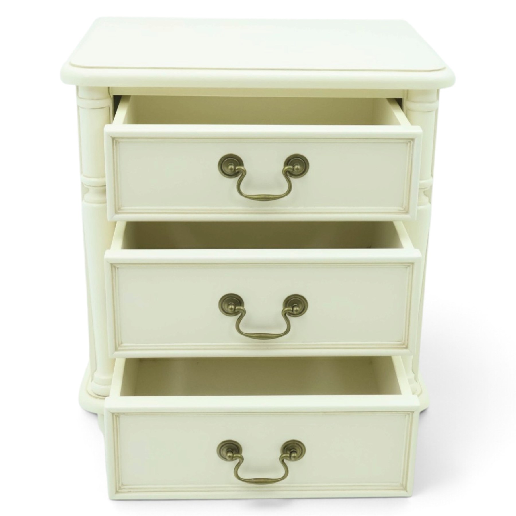 Laura Ashley - 'Clifton' bedside chest, fitted with three graduating drawers flanked by half-canted pilasters, raised on turned feet, in ivory finish
