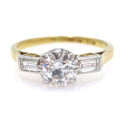  Diamond and baguette diamond 18ct gold ring, main diamond 0.5 carat approx  