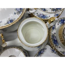 Royal Albert Moonlight Rose pattern dinner service for six, to include, dinner plates, bowls, soup bowls, twin handled soup bowls with saucers, twelve side plates, twin handled soup tureen with cover, twin handled serving dish and cover, sauce boat and saucer, teapot and warmer etc (51)