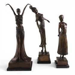 After Chiparus three Art Deco figures modelled dances, H60cm 