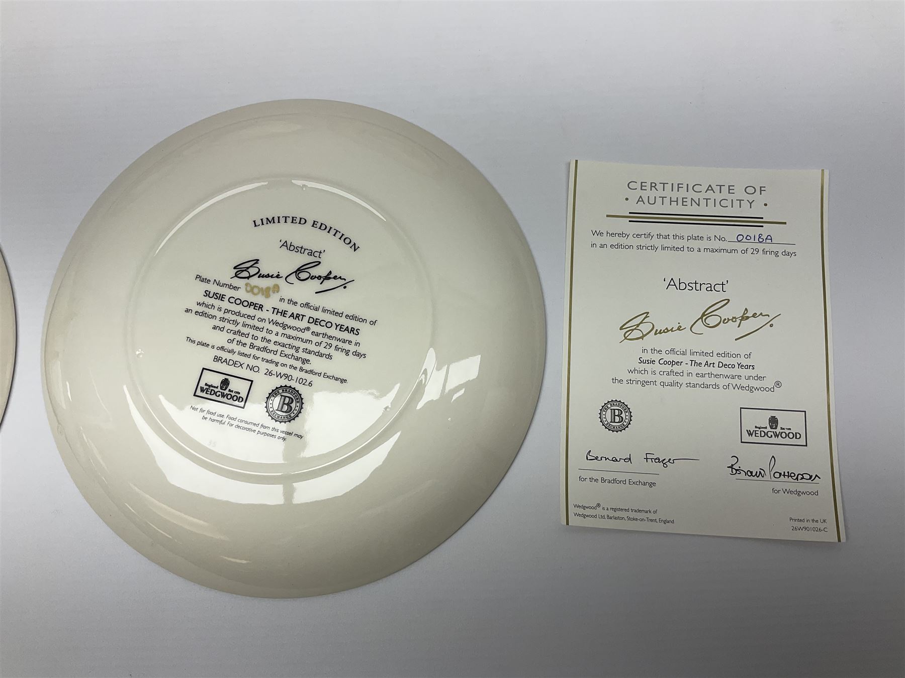 Two Wedgwood limited edition Clarice Cliff Design plates, comprising Poplar and House and Bridge patters, together with six Wedgwood limed edition Suzie Cooper The Art Deco Years, plates, all with certificates of authenticity, D21cm  