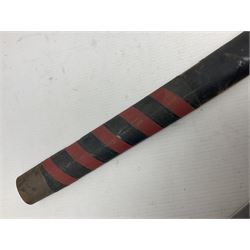 Good quality Japanese sword blade with later WWII fittings and scabbard  - 67.5cm slightly curving blade with unmarked tang, plain iron tsuba and lacquered grip with copper mounts; in lacquered wooden scabbard with tape bound tip L94cm overall