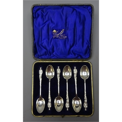  Late Victorian set of six Robert Pringle and Sons silver coffee spoons commemorating the Royal Naval Brigade, each inscribed 'South Africa 1900' and 'Jacks The Boy For Work', hallmarked Birmingham 1899/1900, cased  