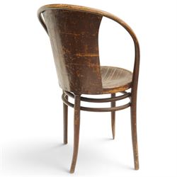 Fischel - Set of six early 20th century Czech Republic bentwood bistro chairs, with continuous hoop back, circular seat on tapering supports united by a stretcher