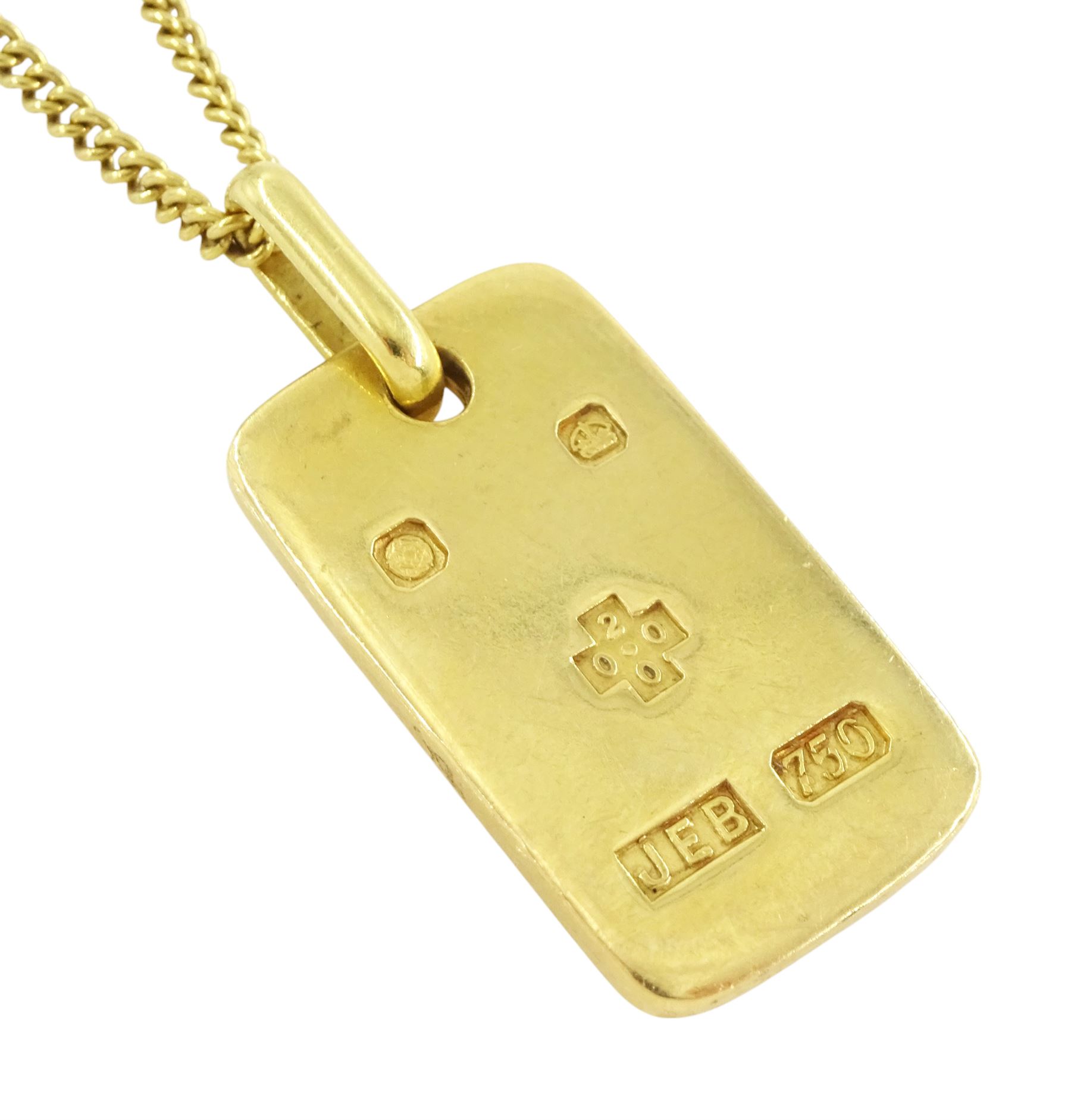 18ct gold ingot pendant necklace, Sheffield 2000