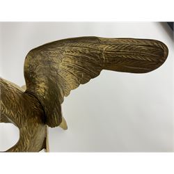 Large brass figure of an eagle on a branch, H51.5cm