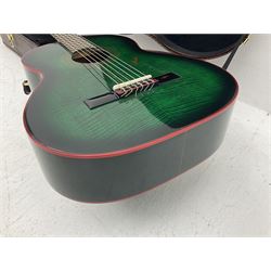 Marlin Classic acoustic guitar model MC1 in green and red L100cm; in simulated reptile skin hard carrying case