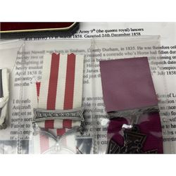 Two Imperial Service Medals to Elsie Hannah Ferguson and Fred Whitehead; each in original case; WWI Special Constabulary Medal to Inspr. Alfred W. Thompson; modern Prisoner of War Medal; cased; replica Victoria Cross and India Mutiny Medals with archive of information relating to Pte. Robert Newell V.C. 9th Lancers; replica Victoria Cross and George Cross with miniatures; and other replica medals etc