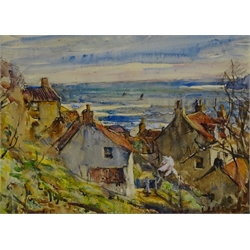  Rowland Henry Hill (Staithes Group 1873-1952): 'Old Cottages Runswick Bay', watercolour signed and dated 1928, titled verso 27cm x 37cm  DDS - Artist's resale rights may apply to this lot     
