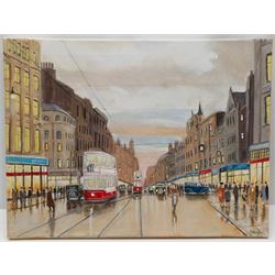 Gary Haigh (Northern British Contemporary): 'Market Street 1938', oil on canvas signed 30cm x 40cm (unframed)