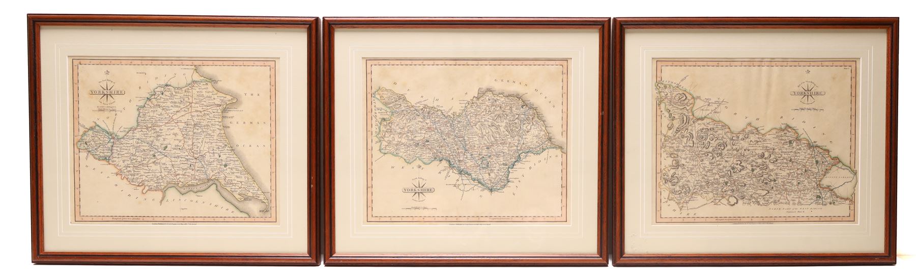 John Cary (British c.1755-1835): 'North Riding of Yorkshire' 'East Riding of Yorkshire' and 'Part of the West Riding of Yorkshire', three early 19th century engraved maps with hand-colouring 22cm x 27cm (3)