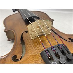 Stentor Student violin with 36cm two-piece back and spruce top, bears label 'The Stentor Student II No.1117807' L59cm; and another similar student's violin by Palatino (2)