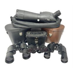 Optus Spotting scope 20-60x60, together with Wray London Wrayvu binoculars, Greenkat 10x50 binoculars and one other pair 