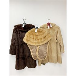 Vintage dark mink coat of three-quarter length, Musquash three-quarter length coat and a vintage fur shawl (3)
