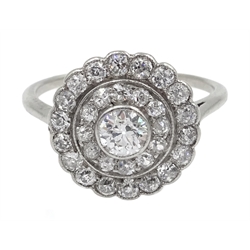 Art Deco 18ct white gold diamond target ring c.1920's, central diamond approx 0.30 carat  