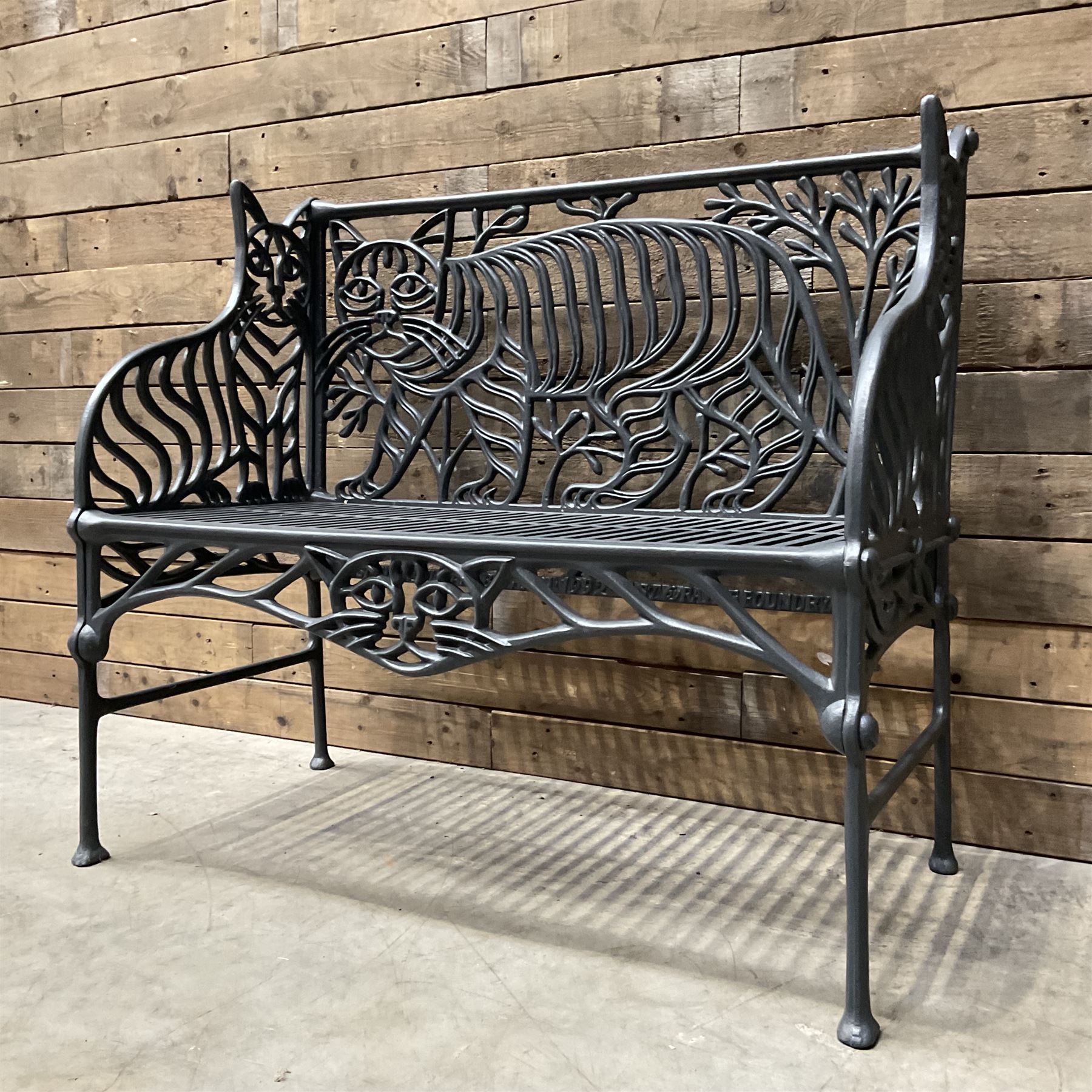 Richard Bawden (1936-2024); - Cat design painted cast iron garden bench