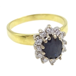  18ct gold sapphire and diamond cluster ring, hallmarked  