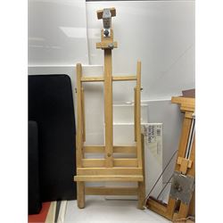 Large quantity of art supplies and equipment to include Crimson & Blake easel, tabletop easel, two large Winsor & Newton canvases and further smaller canvanses, sketchpads, paints etc