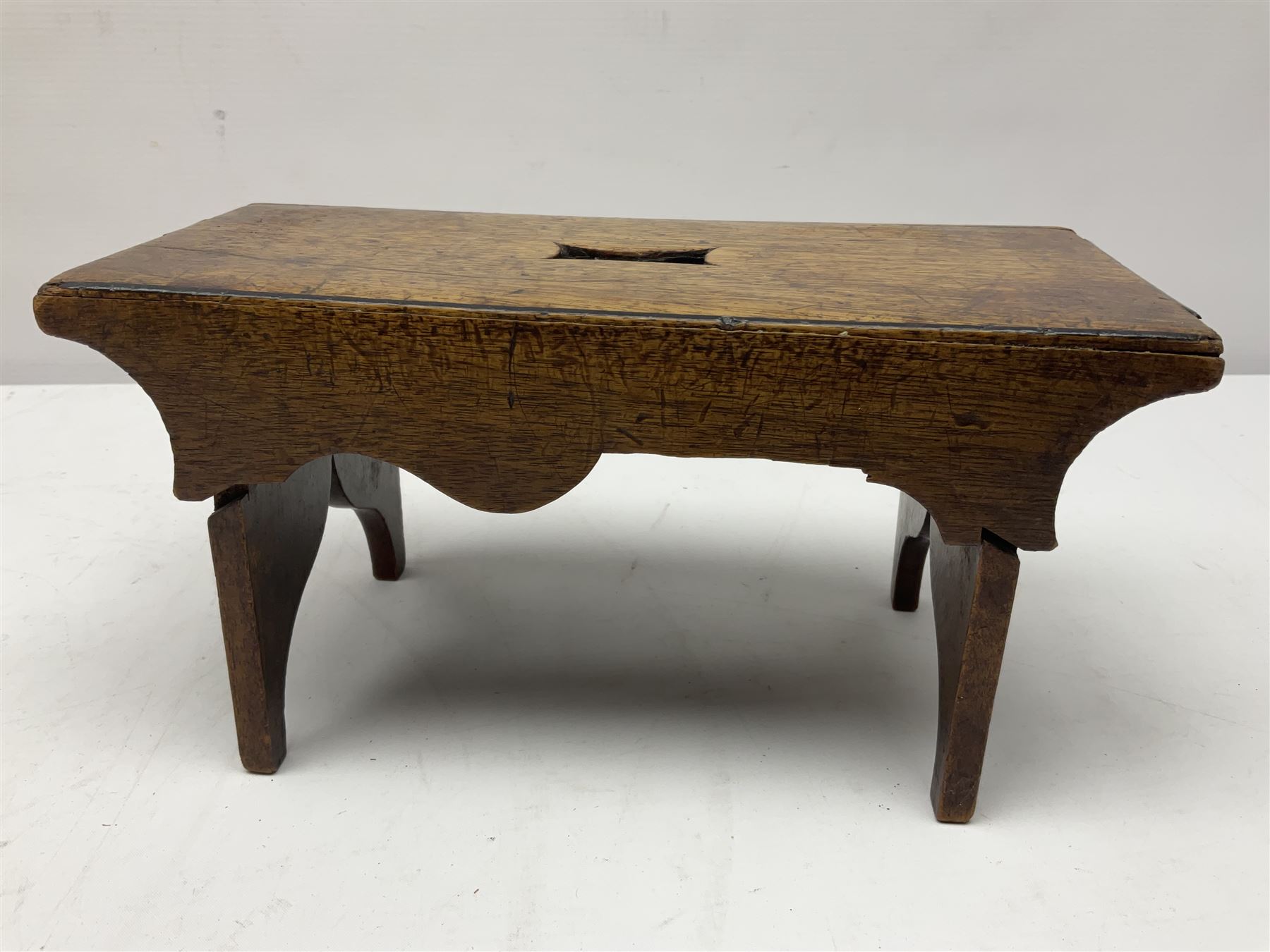 19th century oak miniature apprentice vernacular stool, H13.5cm