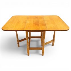 Beaverman - 1980s adzed oak drop-leaf dining table with gate-leg action, adzed top and lea...