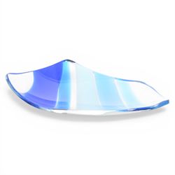 Sea to Sky recycled black glass platter by Corrine Hunt, together with  blue striped platter by Jane Charles and long blue banded bowl