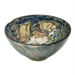 Studio pottery bowl, with internal decoration of a horse in a landscape, marked RP 895 to base, H7cm, D12cm