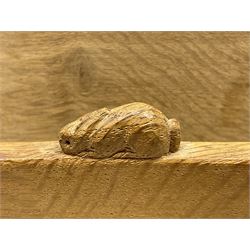 'Rabbitman' oak letter rack of two graduated square panels on a slab base, with carved with rabbit signature, by Peter Heap of Wetwang, H12cm