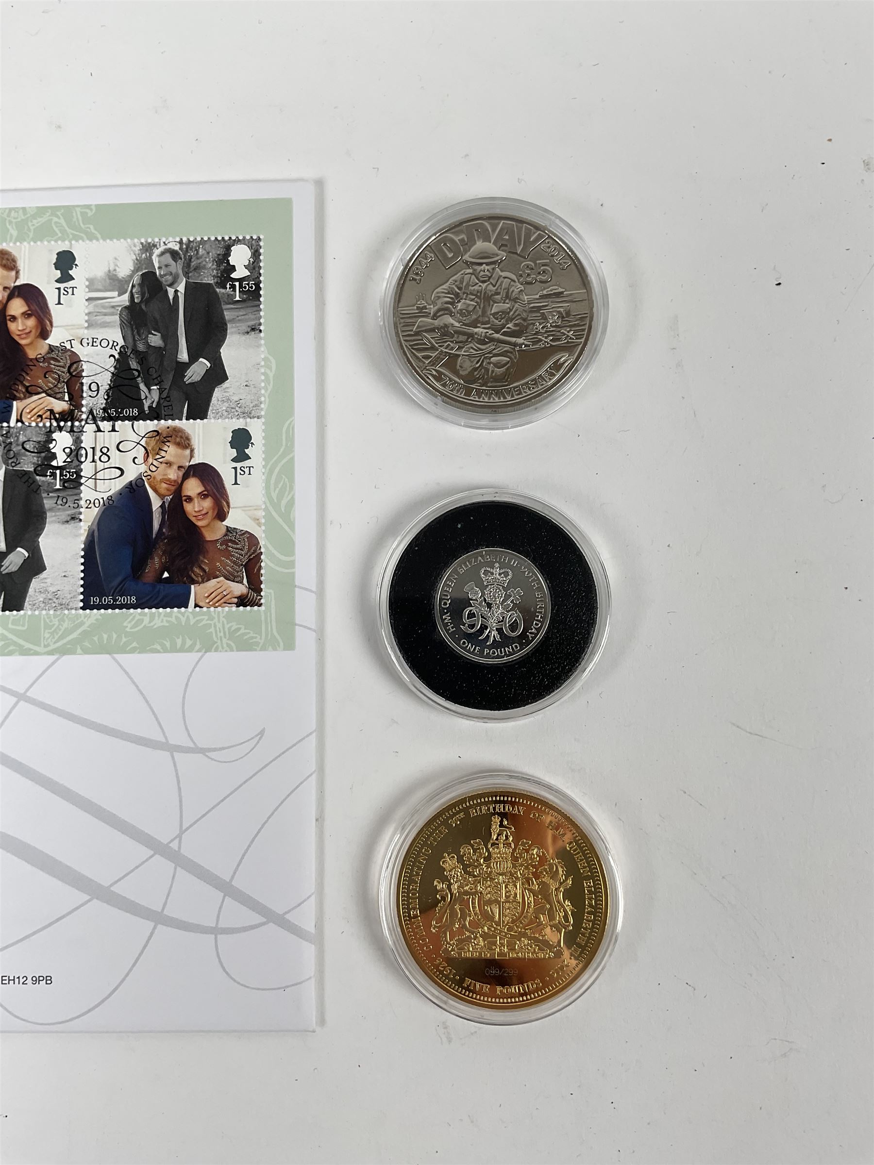 Four commemorative coins, comprising Queen Elizabeth II Tristan da Cunha 2016 '90th Birthday' silver one pound, and three five pound coins