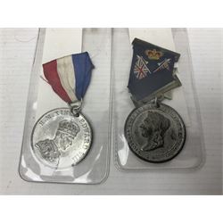 Japanese Order of the Sacred Treasure Medal (Zaihosho) in lacquered box; Norwegian Grunnlovsdag 1945 Medal with National Flag ribbon; three school attendance medals; four Royalty commemorative medals including both Victoria jubilees; quantity of medal ribbons and medal bars; medal issue boxes; badges; booklets etc