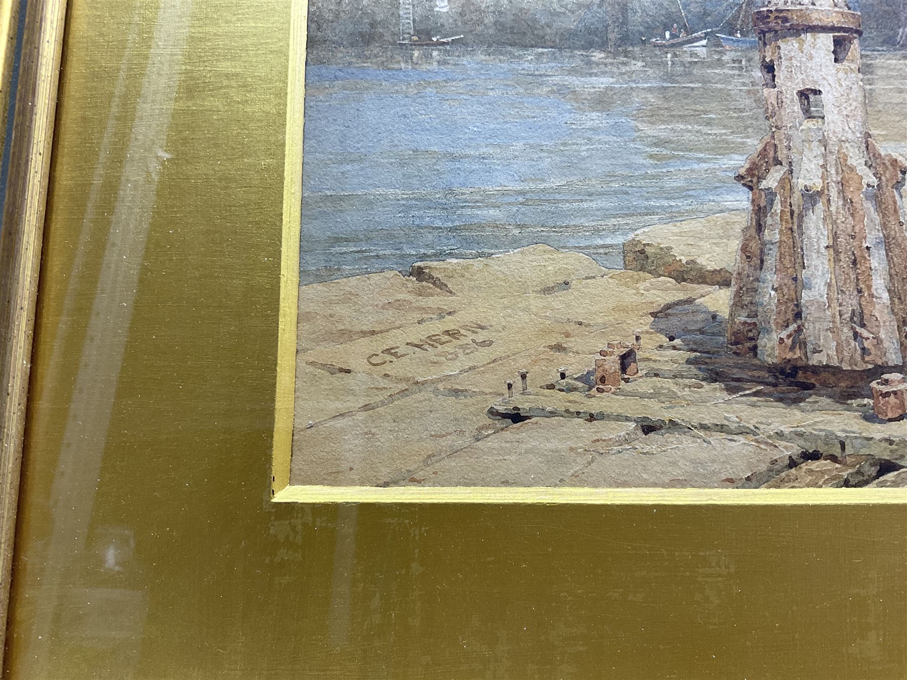 Charles Edward Hern (British 1848-1894): 'Fish Pier - Old Town Whitby', watercolour signed and dated 1886, titled on exhibition label verso 35cm x 53cm 
Provenance: private collection, purchased David Duggleby Ltd 3rd September 2012 Lot 94; exh. Royal Institute of Painters in Water Colours, label verso