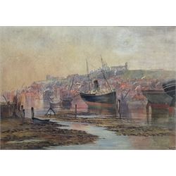L Heath (British 19th century): Whitby Abbey from the Harbour, watercolour signed and dated 1886, 43cm x 61cm