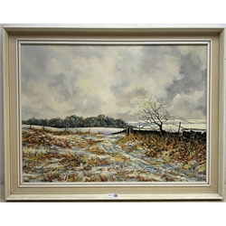 John Freeman (British 1942-): Winter Landscape on the North Yorkshire Moors, oil on board with impasto signed and dated '74, 44cm x 59cm