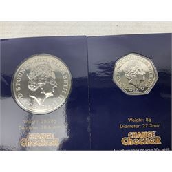 Coins and sets, including Great Britain and Northern Ireland 1970 proof coin collection in card folder, Queen Elizabeth II 2021 'Through the Looking Glass' five pounds, 2021 'Winnie the Pooh' fifty pence, Queen Victoria 1887 halfcrown, King George V 1914 halfcrown, commemorative coins, The Royal Mint Solomon Islands 2003 twenty-five dollars silver proof coin cased with certificate, 9ct gold half sovereign mount etc