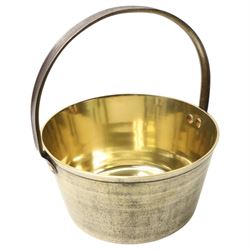 Brass preserve pan with loop handle D29cm and canteen of chromium plated cutlery