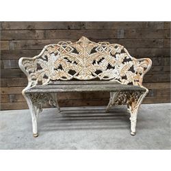 19th century cast iron Coalbrookdale design garden bench, elaborate fern leaf motif, slatted timber seat 