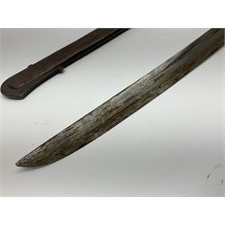 19th Century German (Saxony) Cavalry Sword, the 90.5cm single edge curved steel blade with narrow fuller to the back edge at each side, engraved with a crowned AR monogram and coat of arms, stamped with crowned AR, the back edge engraved C.v Keller im Solingen 1862, the brass half basket hilt with three flat curved bars, applied badge missing, marked G.R. 4, with ribbed leather covered grip and leather finger strap; in steel scabbard with two fixed suspension rings to one side and stamped G.R. II 118; L109.5cm overall