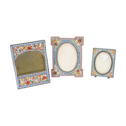 Seven micro mosaic pictures frames, each decorated with flowers, largest H11cm