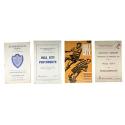 Four 1960s football programmes for F.A. Cup second replay games at neutral grounds - 1964 6th Round Manchester United v Sunderland at Huddersfield; 1967 3rd Round Hull City v Portsmouth at Coventry; 1967 5th Round Sunderland v Leeds at Hull; and 1968 3rd Round Hull City v Middlesbrough at York