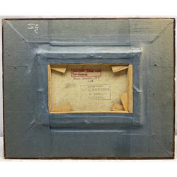 Trevor Grimshaw (Northern British 1947-2001): 'Industrial Scene with Two Chimneys', oil on canvas signed and dated '71, titled verso 16cm x 24cm